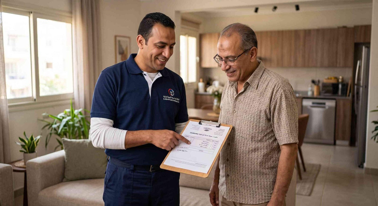 شروط الاستخدام 1 مهندس مركز صيانة وايت بوينت يوضح للعميل شروط العمل وفاتورة الإصلاح